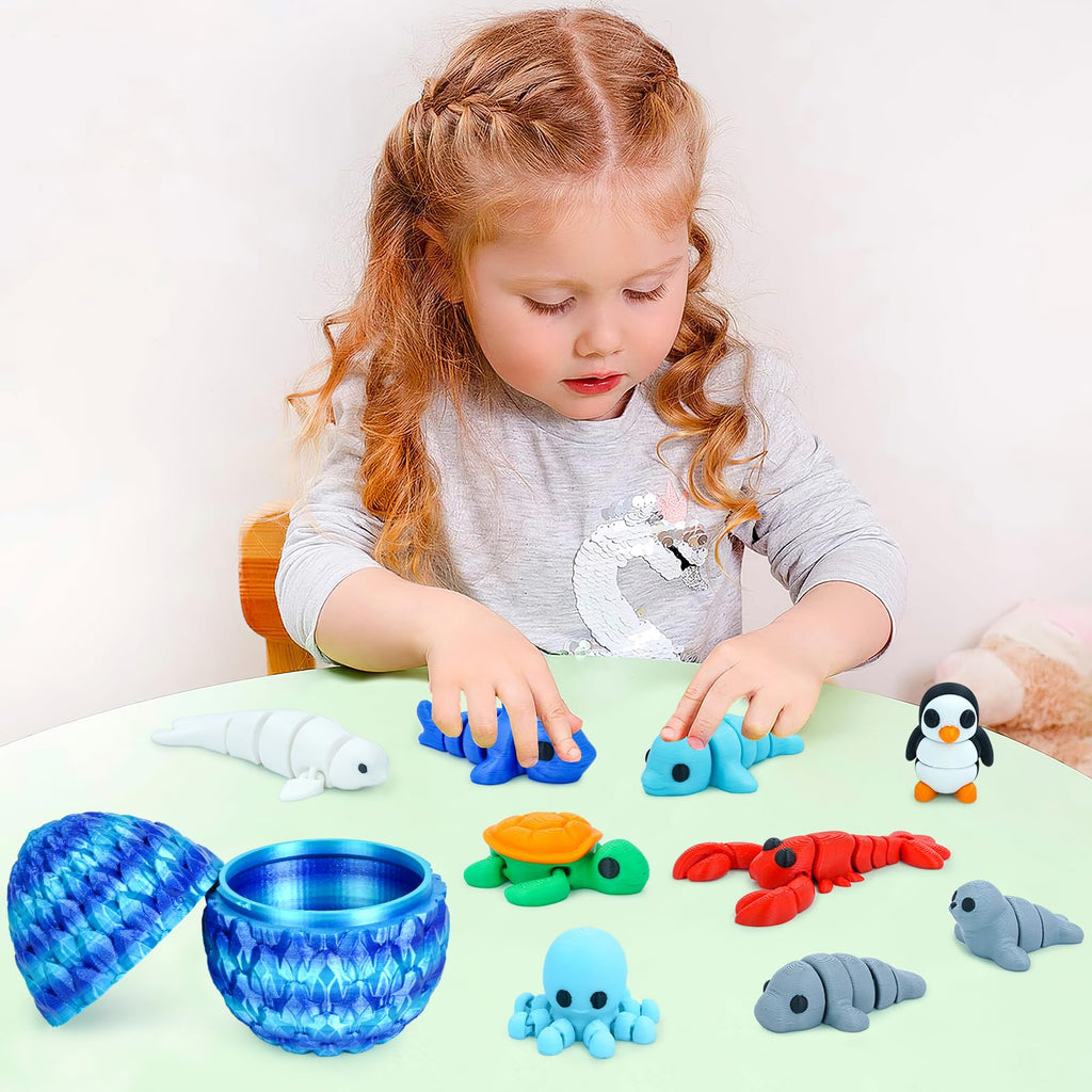 Ocean Animals Egg Surprise Toy Set – 3D Printed Articulated Mini Marine Creatures Gift for Kids