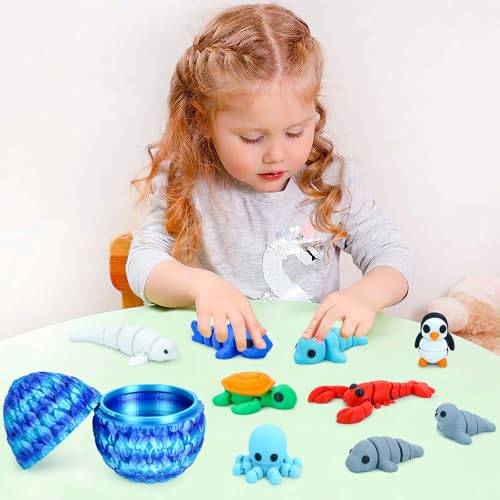 Ocean Animals Egg Surprise Toy Set – 3D Printed Articulated Mini Marine Creatures Gift for Kids