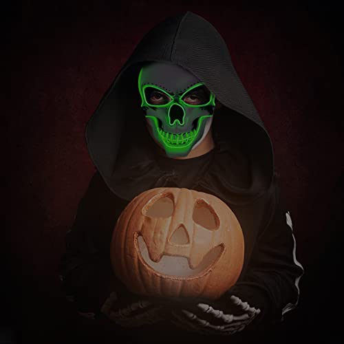 OceanWings Halloween LED Light-Up Mask - Blue Glowing Scary Skull Mask with 4 Modes, Adjustable Strap, for Parties