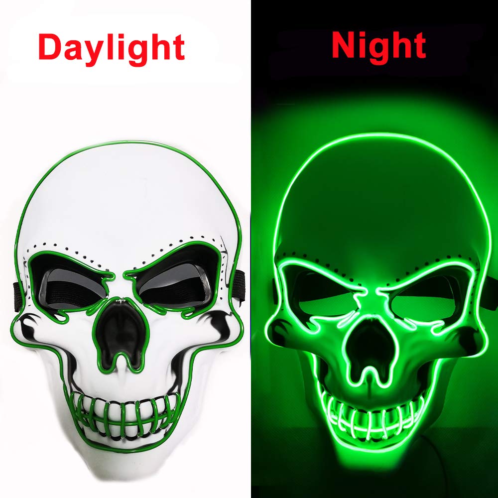 OceanWings Halloween LED Light-Up Mask - Blue Glowing Scary Skull Mask with 4 Modes, Adjustable Strap, for Parties