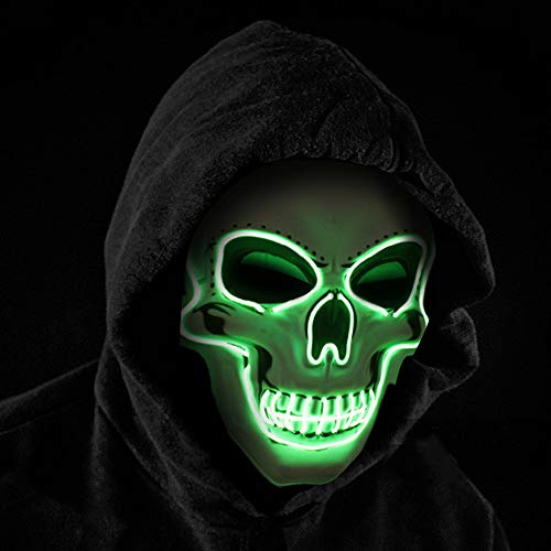 OceanWings Halloween LED Light-Up Mask - Blue Glowing Scary Skull Mask with 4 Modes, Adjustable Strap, for Parties