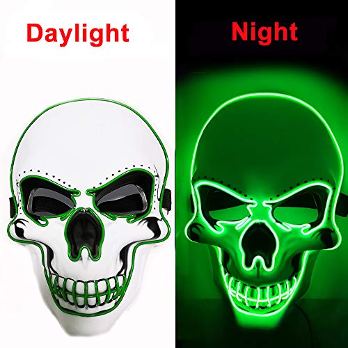 OceanWings Halloween LED Light-Up Mask - Blue Glowing Scary Skull Mask with 4 Modes, Adjustable Strap, for Parties