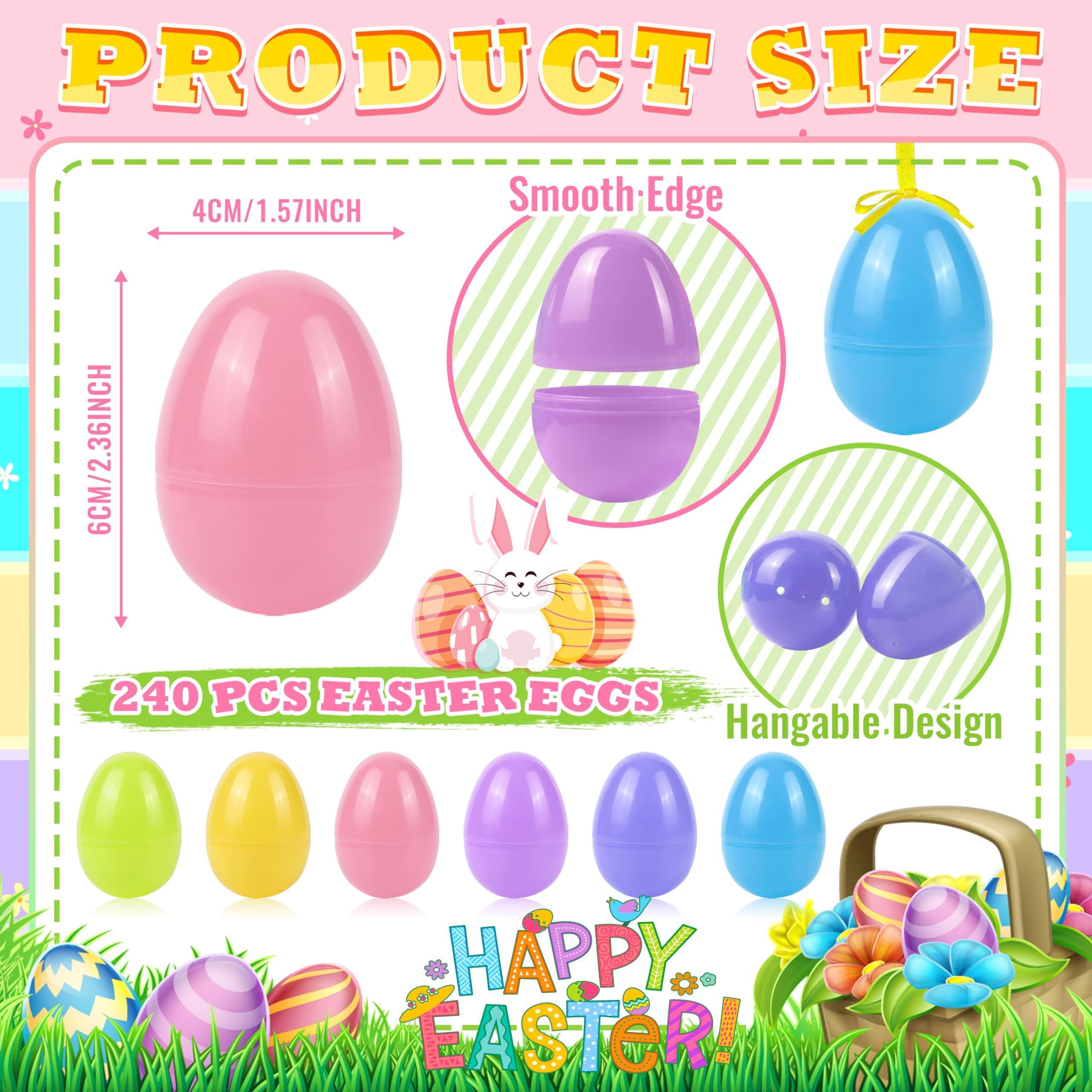 OCTERIC 180-Pack Fillable Plastic Easter Eggs - 2.3 Inch Pastel Colors for Egg Hunts, Basket Stuffers, and Party Favors