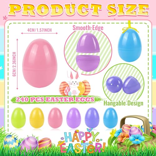 OCTERIC 180-Pack Fillable Plastic Easter Eggs - 2.3 Inch Pastel Colors for Egg Hunts, Basket Stuffers, and Party Favors