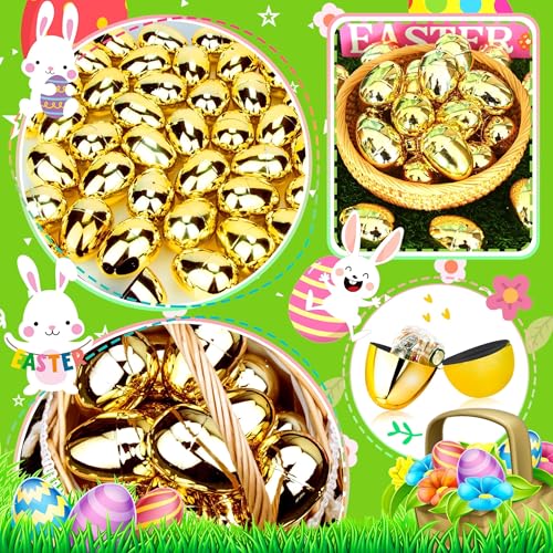 OCTERIC 36-Pack Shiny Golden Plastic Easter Eggs (2.3 inch) – Fillable Empty Eggs for Hunts, Baskets, and Party Favors