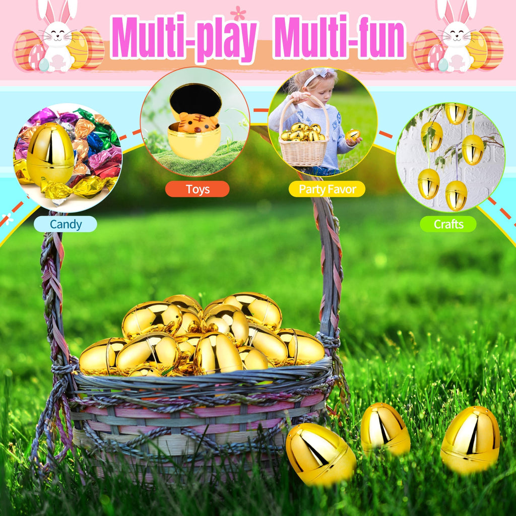 OCTERIC 36-Pack Shiny Golden Plastic Easter Eggs (2.3 inch) – Fillable Empty Eggs for Hunts, Baskets, and Party Favors