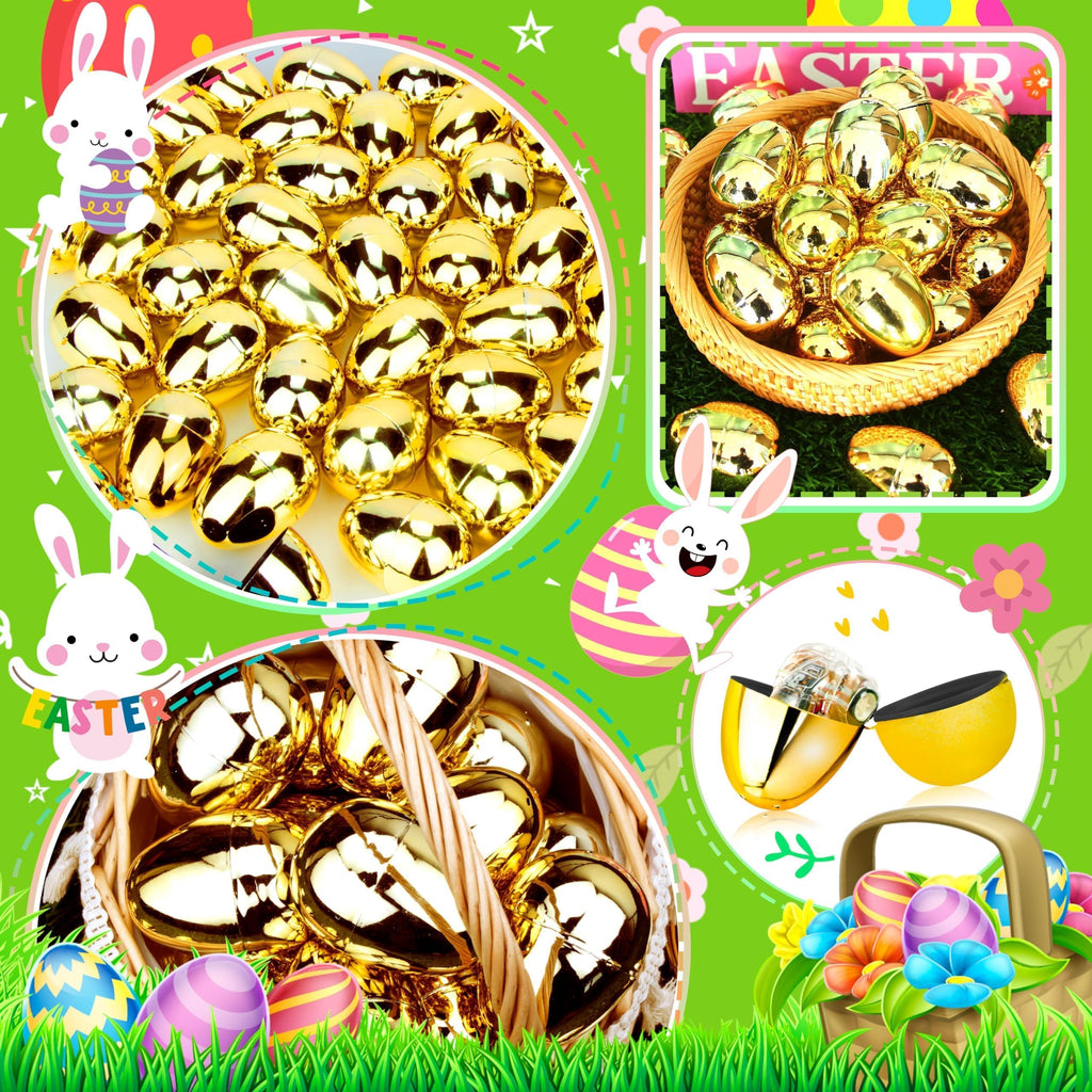 OCTERIC 36-Pack Shiny Golden Plastic Easter Eggs (2.3 inch) – Fillable Empty Eggs for Hunts, Baskets, and Party Favors