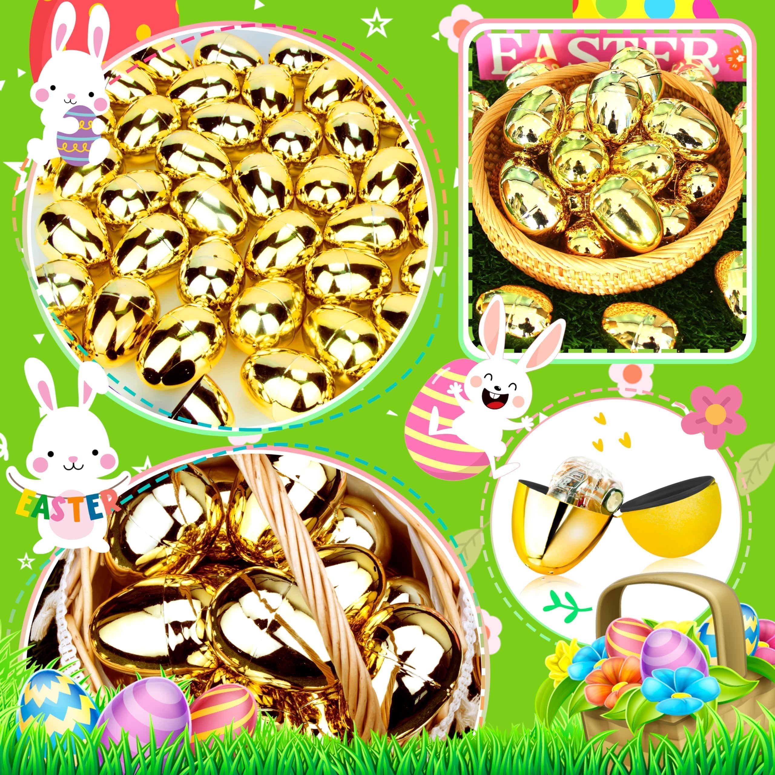 OCTERIC 36-Pack Shiny Golden Plastic Easter Eggs (2.3 inch) – Fillable Empty Eggs for Hunts, Baskets, and Party Favors