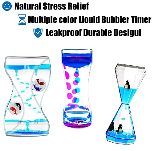 OCTTN 3-Pack Sensory Liquid Motion Bubbler Timers – Hourglass Desk Decor in Blue, Green, and Pink