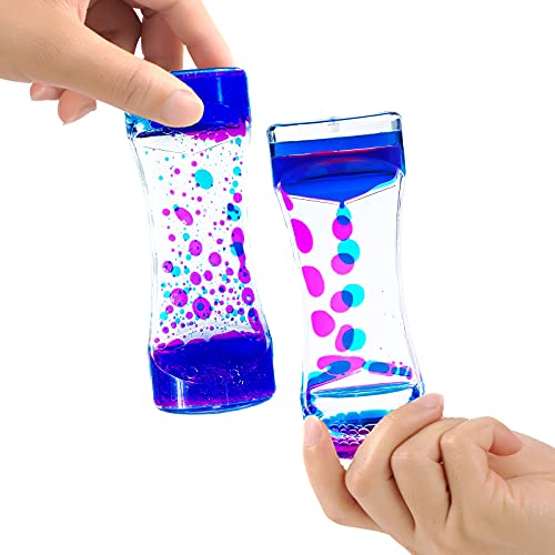OCTTN 3-Pack Sensory Liquid Motion Bubbler Timers – Hourglass Desk Decor in Blue, Green, and Pink