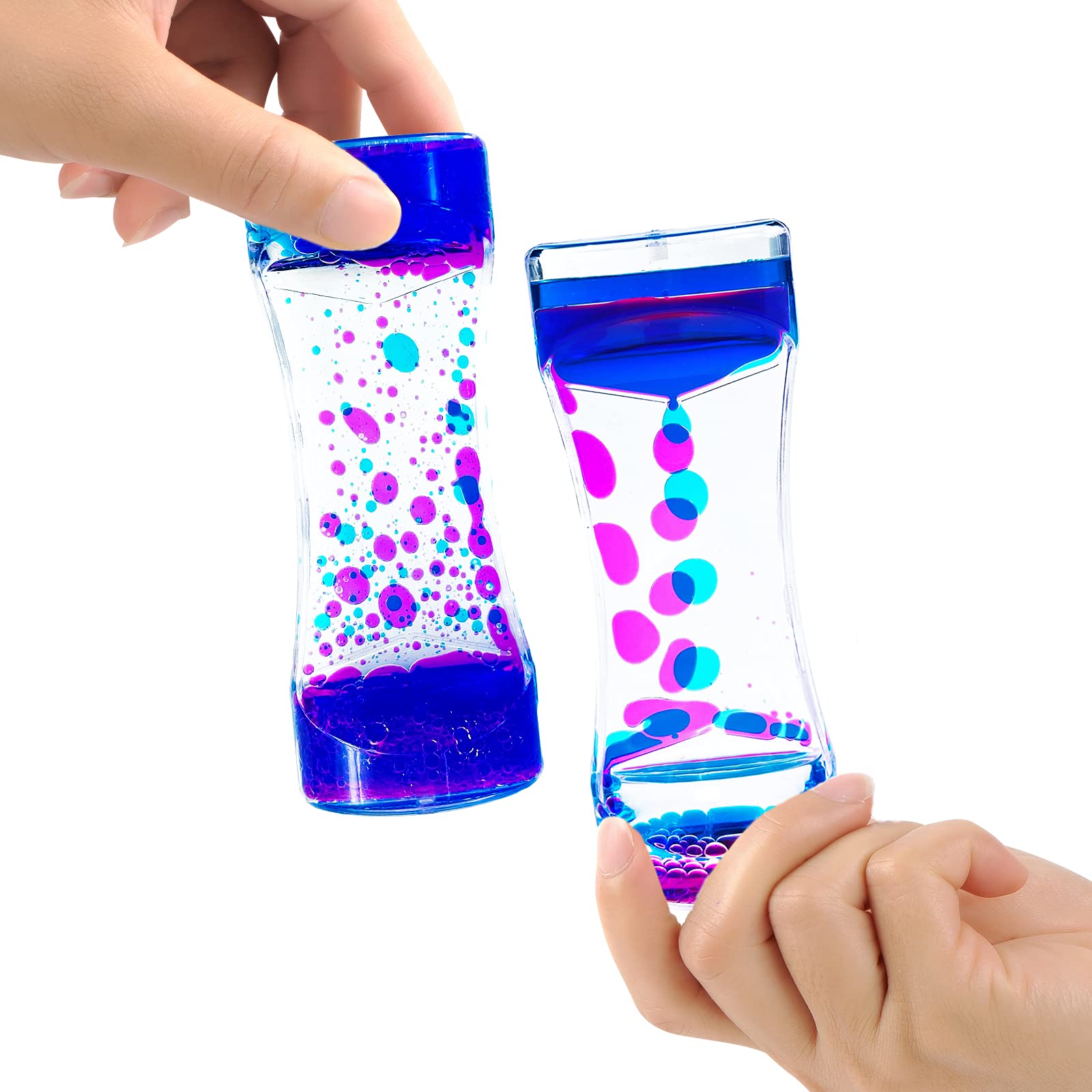 OCTTN 3-Pack Sensory Liquid Motion Bubbler Timers – Hourglass Desk Decor in Blue, Green, and Pink
