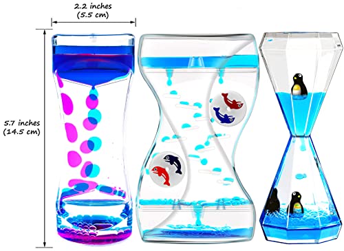 OCTTN 3-Pack Sensory Liquid Motion Bubbler Timers – Hourglass Desk Decor in Blue, Green, and Pink