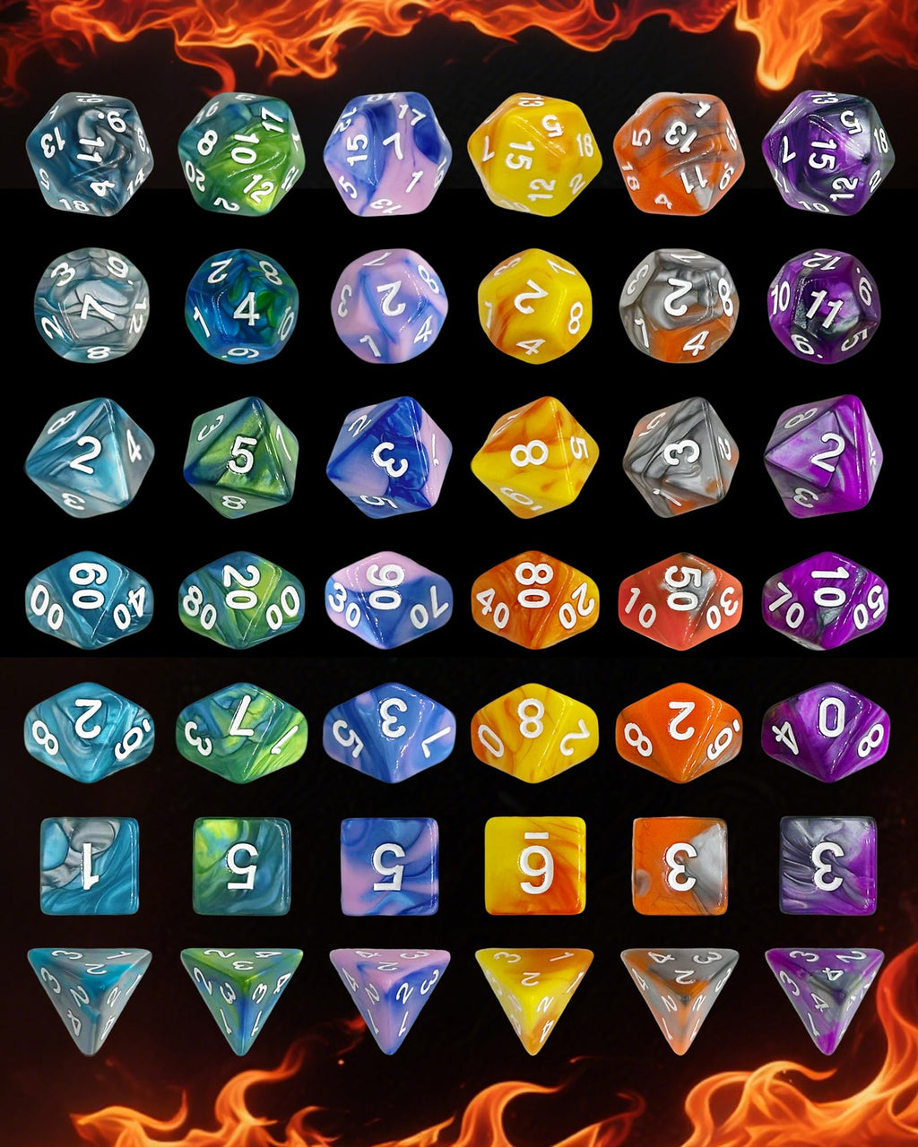 ODINROLL 42-Piece Polyhedral Dice Set - 6 Complete RPG Sets with Bag for D&D, Pathfinder