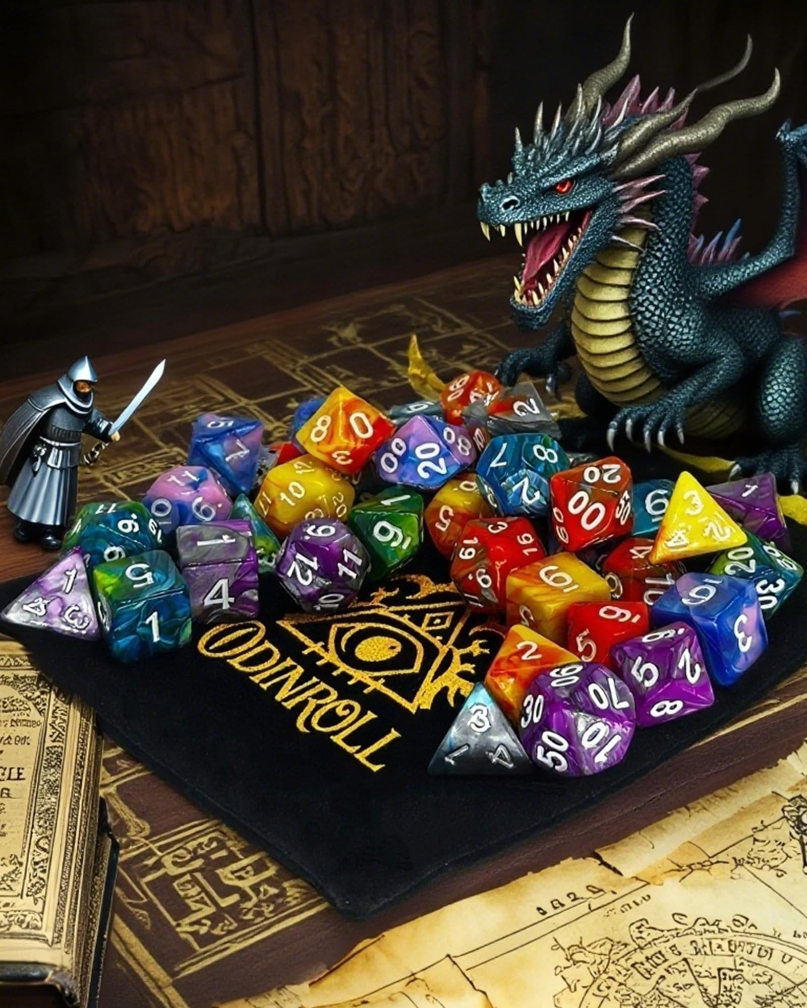 ODINROLL 42-Piece Polyhedral Dice Set - 6 Complete RPG Sets with Bag for D&D, Pathfinder