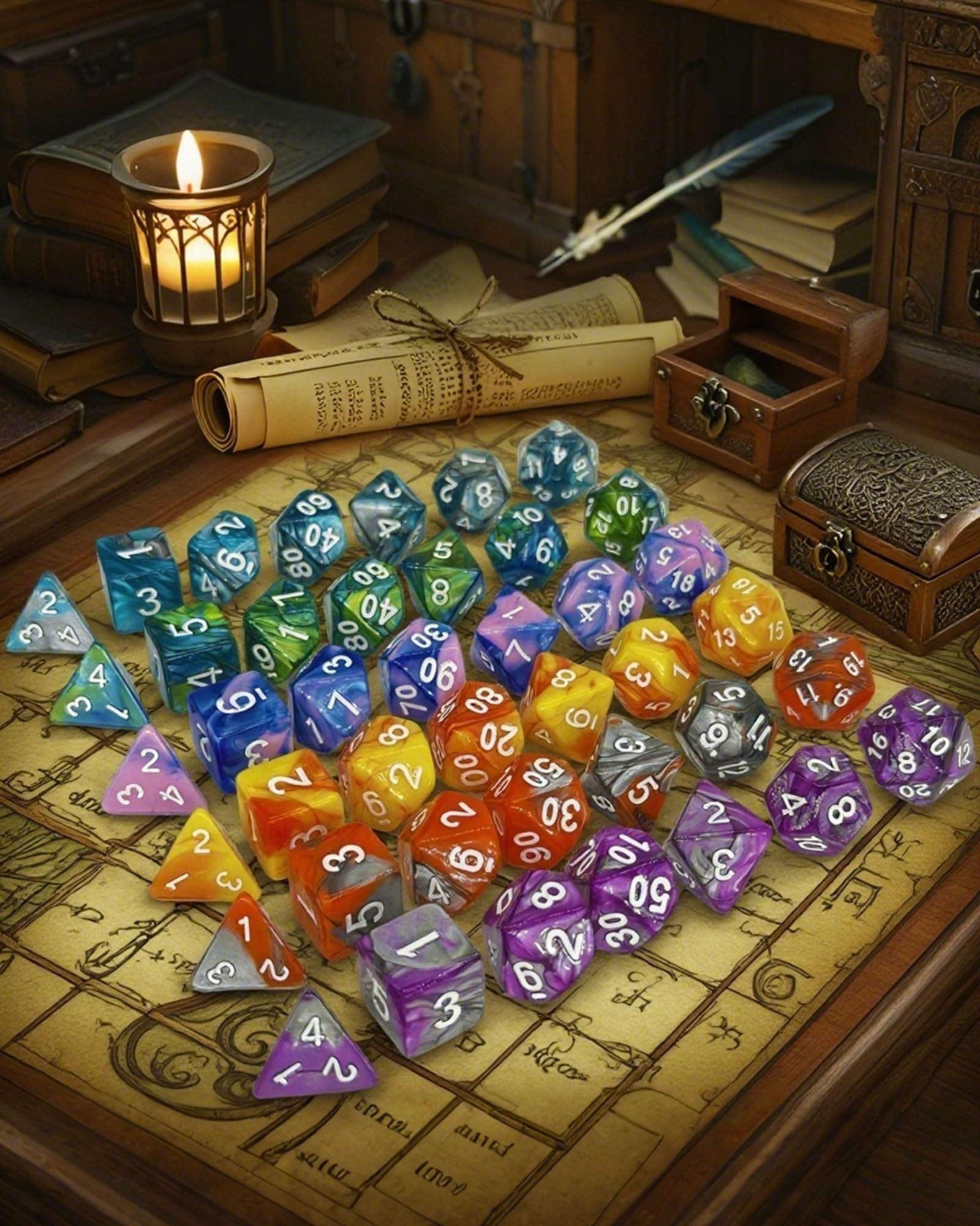ODINROLL 42-Piece Polyhedral Dice Set - 6 Complete RPG Sets with Bag for D&D, Pathfinder