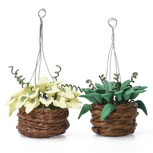 Odoria 1/12 Miniature Hanging Plants - 2 Resin Potted Plants for Dollhouse Decor
