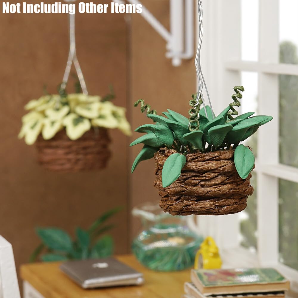 Odoria 1/12 Miniature Hanging Plants - 2 Resin Potted Plants for Dollhouse Decor