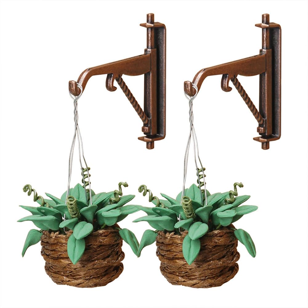 Odoria 1/12 Miniature Hanging Plants with Hooks – 2 Pairs for Dollhouse Decor