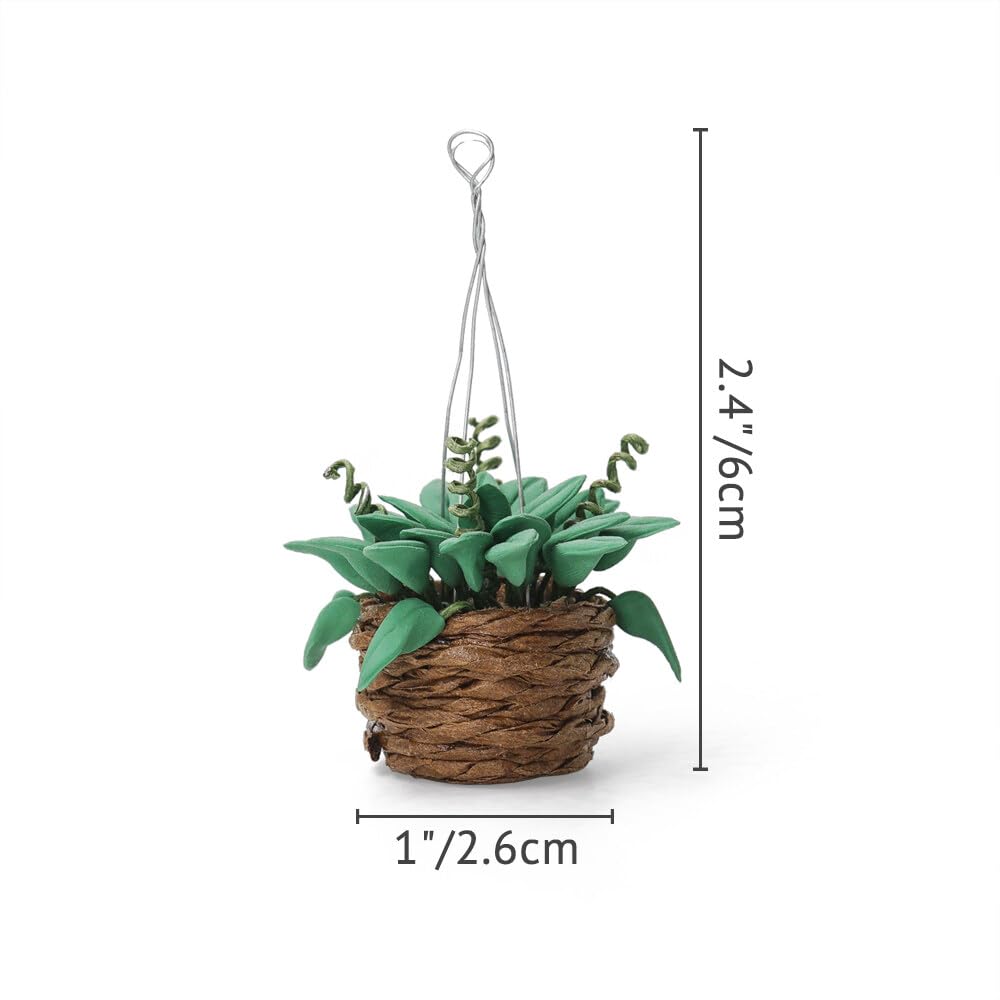 Odoria 1/12 Miniature Hanging Plants with Hooks – 2 Pairs for Dollhouse Decor