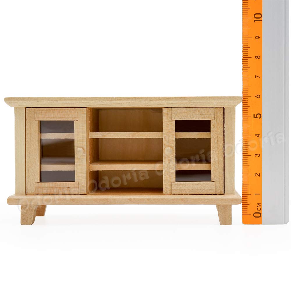 Odoria 1/12 Miniature TV Stand with TV and Remote for Dollhouse Living Room, Burlywood