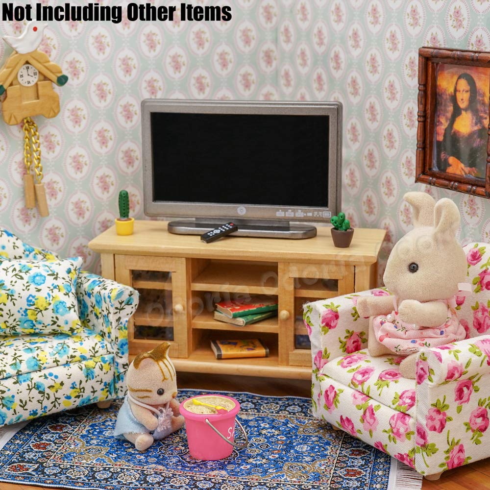 Odoria 1/12 Miniature TV Stand with TV and Remote for Dollhouse Living Room, Burlywood