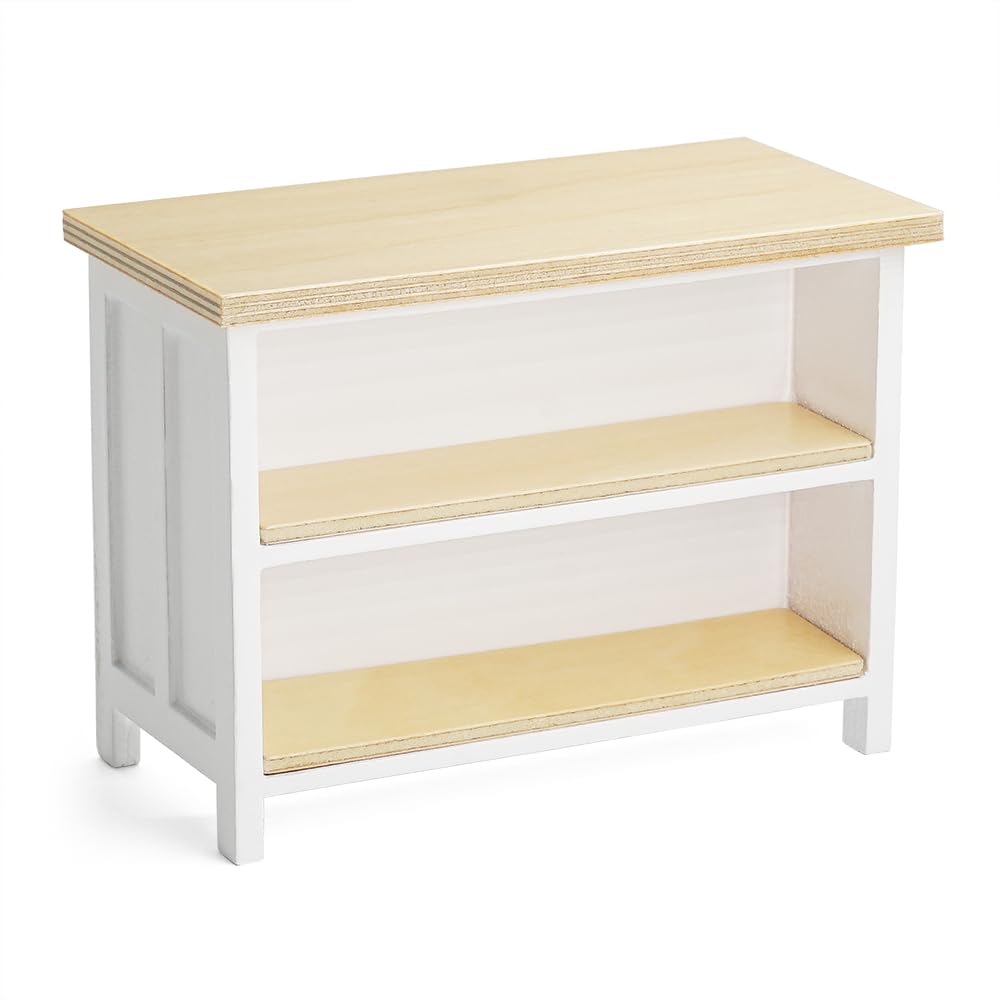 Odoria 1/12 Scale Dollhouse Kitchen Island – Miniature Dining Table with Storage Shelves in Natural Wood