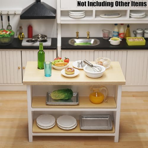 Odoria 1/12 Scale Dollhouse Kitchen Island – Miniature Dining Table with Storage Shelves in Natural Wood