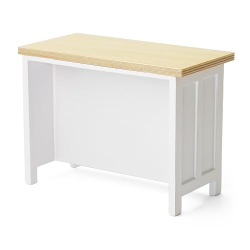 Odoria 1/12 Scale Dollhouse Kitchen Island – Miniature Dining Table with Storage Shelves in Natural Wood