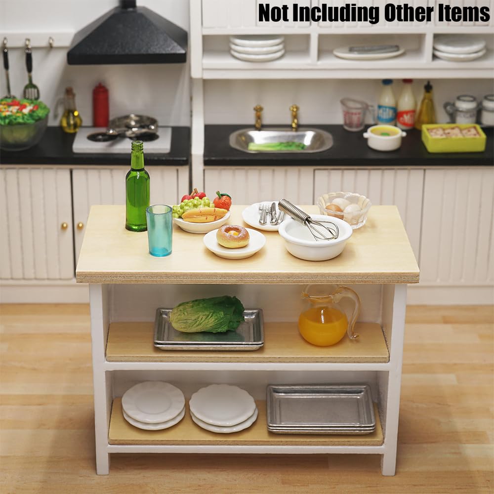 Odoria 1/12 Scale Dollhouse Kitchen Island – Miniature Dining Table with Storage Shelves in Natural Wood