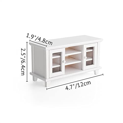 Odoria 1/12 Scale Dollhouse TV Stand with Television – White Miniature Living Room Furniture