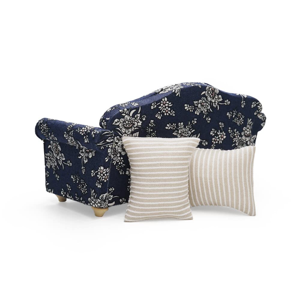 Odoria 1/12 Scale Miniature Couch – Dark Blue Dollhouse Sofa for Living Room Scenes