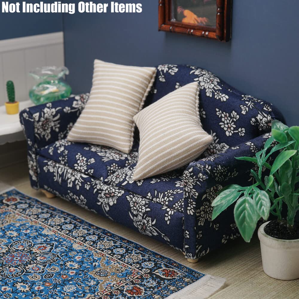 Odoria 1/12 Scale Miniature Couch – Dark Blue Dollhouse Sofa for Living Room Scenes