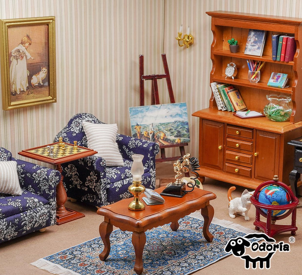 Odoria 1/12 Scale Miniature Couch – Dark Blue Dollhouse Sofa for Living Room Scenes