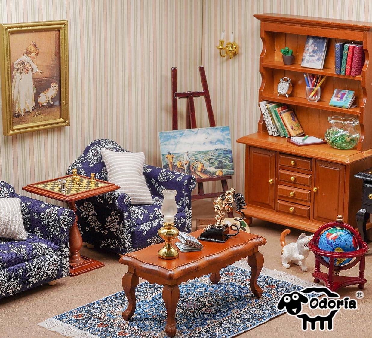 Odoria 1/12 Scale Miniature Couch – Dark Blue Dollhouse Sofa for Living Room Scenes