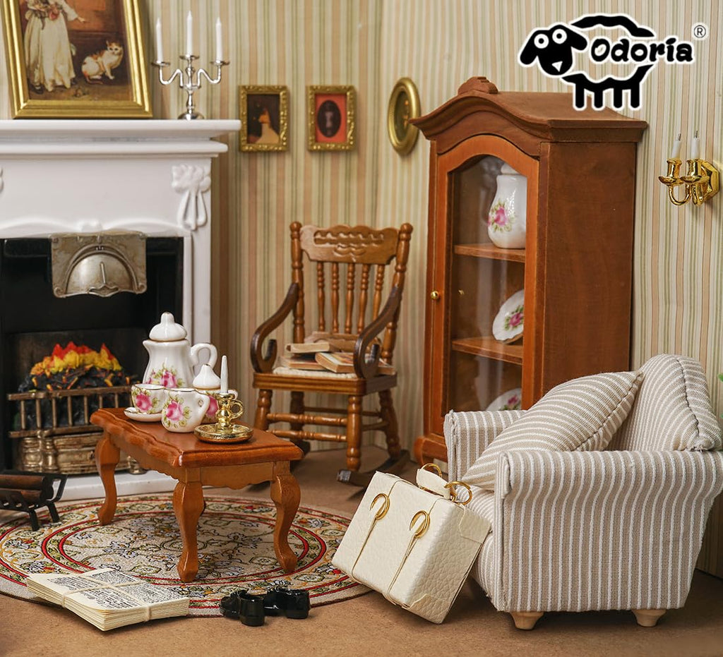 Odoria 1/12 Scale Miniature Couch – Dark Blue Dollhouse Sofa for Living Room Scenes