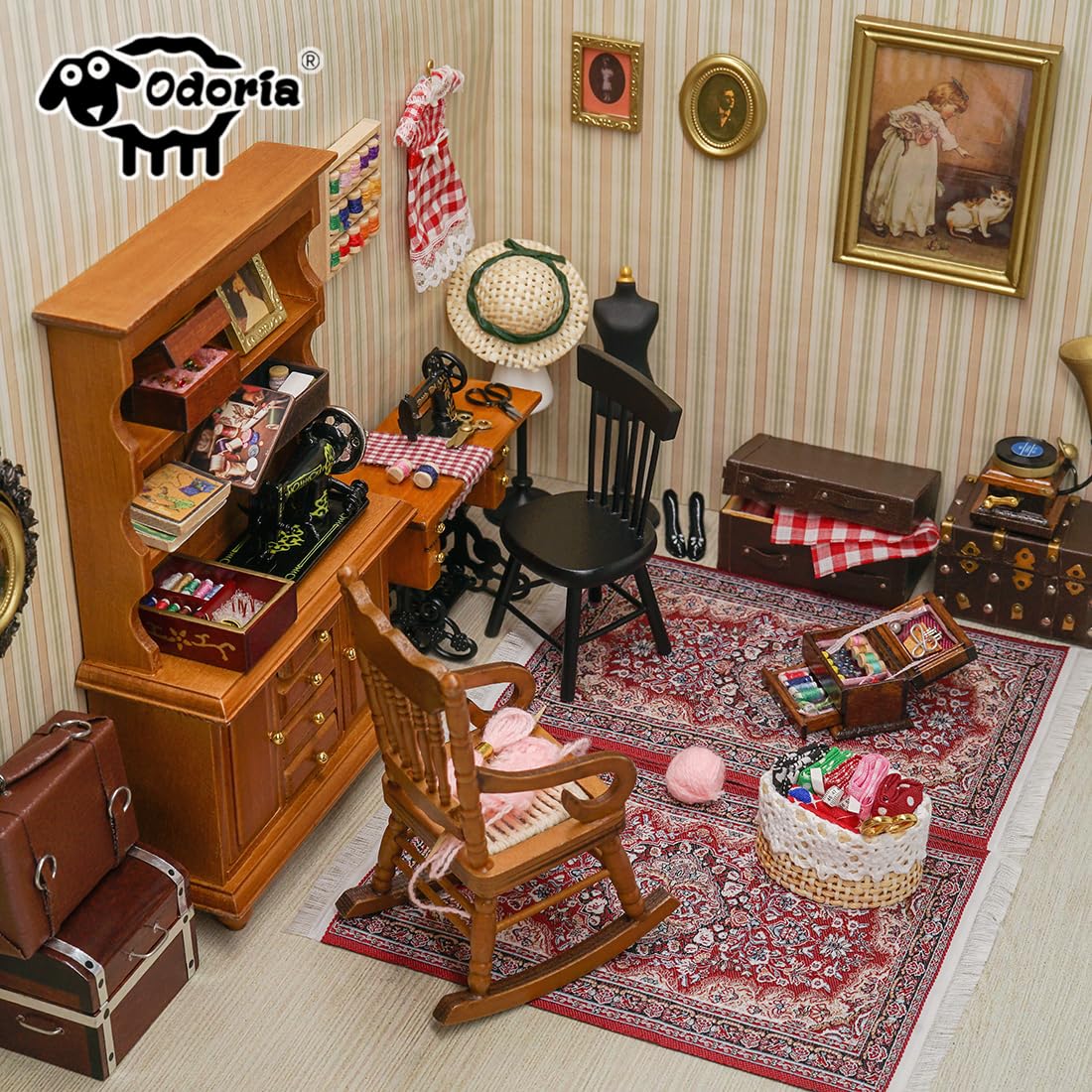 Odoria 1/12 Scale Miniature Couch with Floral Pattern for Dollhouse Living Room