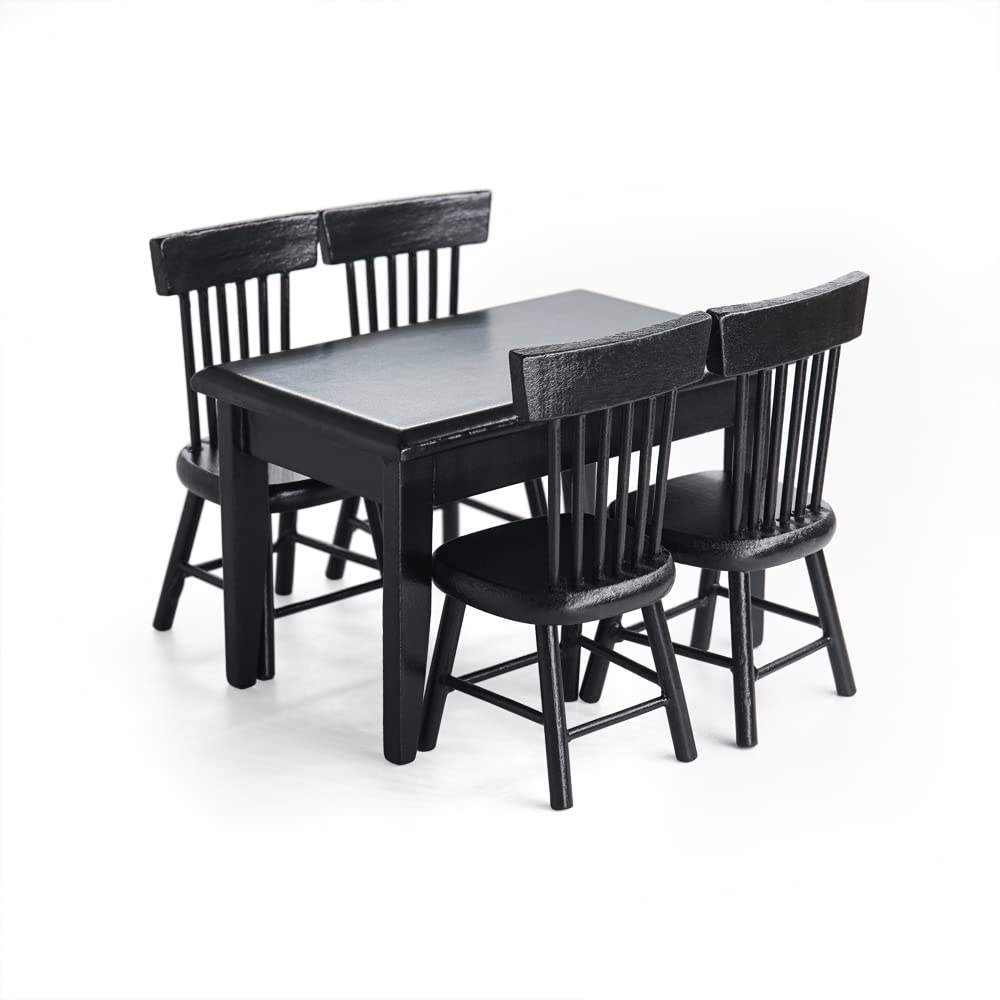 Odoria 1/12 Scale Miniature Dining Table and Chairs Set for Dollhouse - Black