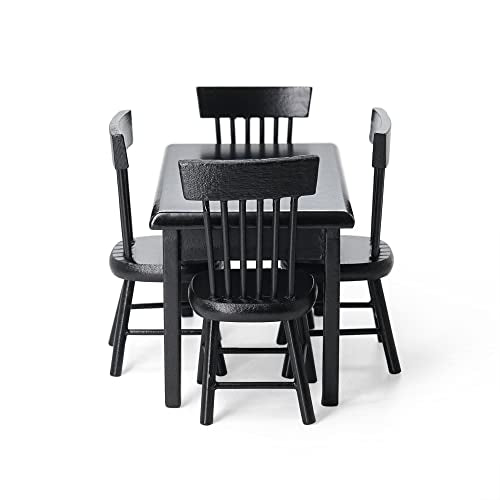 Odoria 1/12 Scale Miniature Dining Table and Chairs Set for Dollhouse - Black