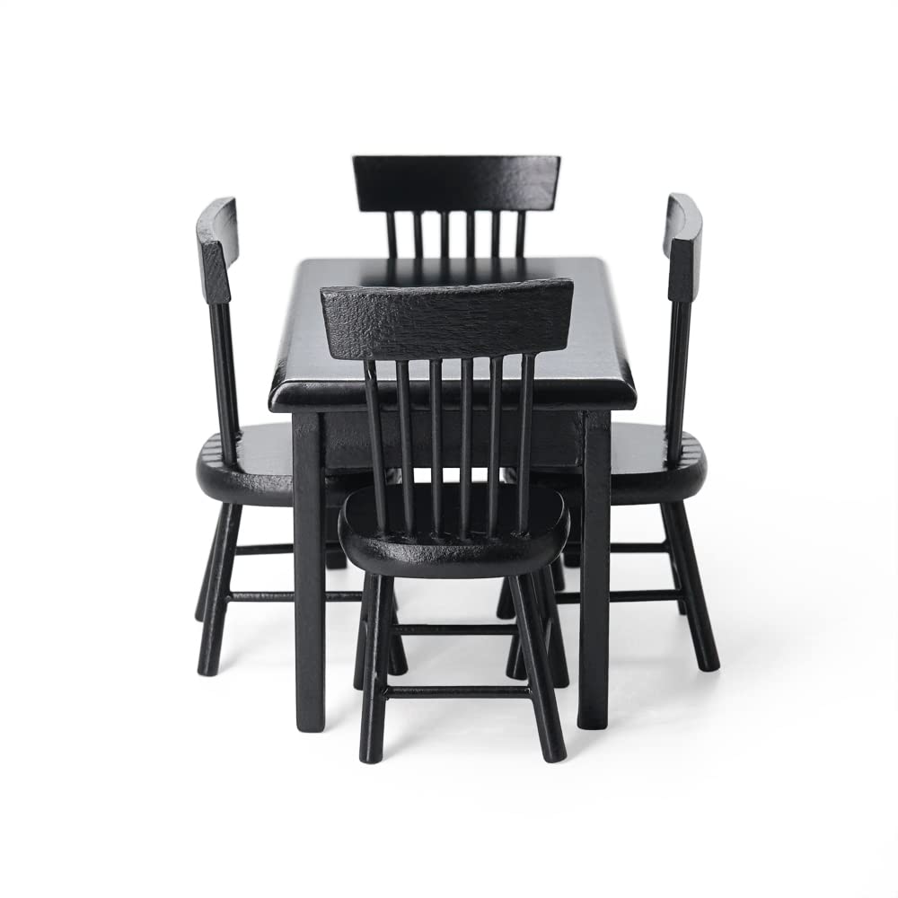 Odoria 1/12 Scale Miniature Dining Table and Chairs Set for Dollhouse - Black