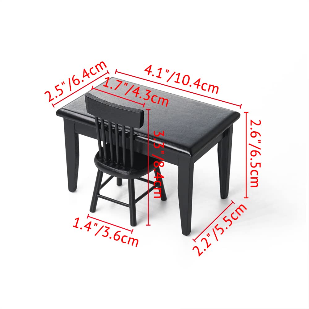 Odoria 1/12 Scale Miniature Dining Table and Chairs Set for Dollhouse - Black