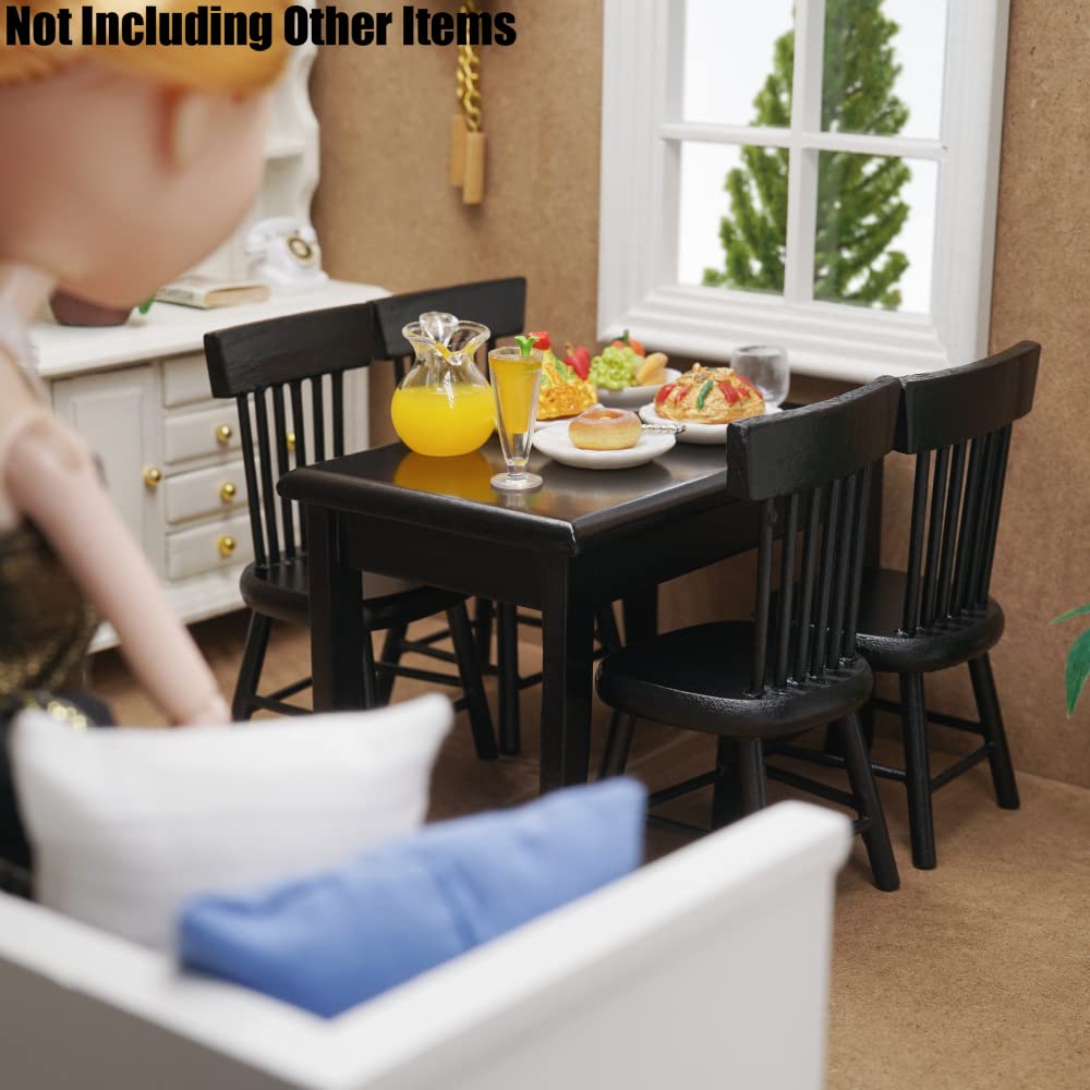 Odoria 1/12 Scale Miniature Dining Table and Chairs Set for Dollhouse - Black