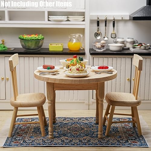 Odoria 1:12 Scale Miniature Wooden Dining Table & 2 Chairs for Dollhouse Kitchen - Unpainted Burlywood