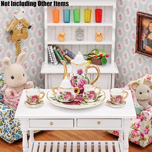 Odoria 1/6 Scale Porcelain Tea Set 8 Pieces for Dollhouse – Red Rose Design