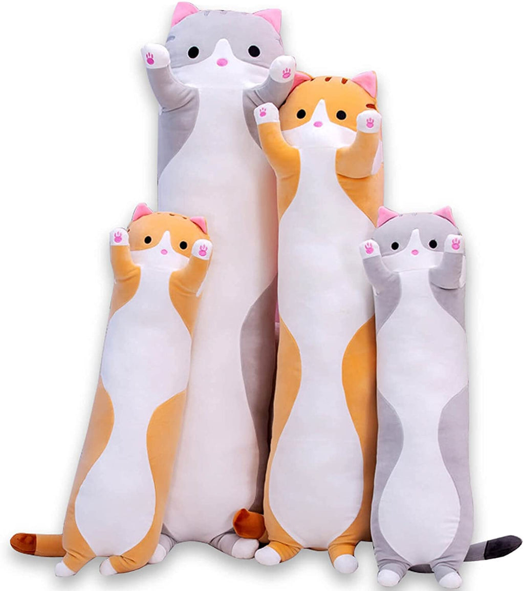 Oeonuas 19-Inch Gray Cat Plush Pillow – Long Body Cuddle Toy for Kids