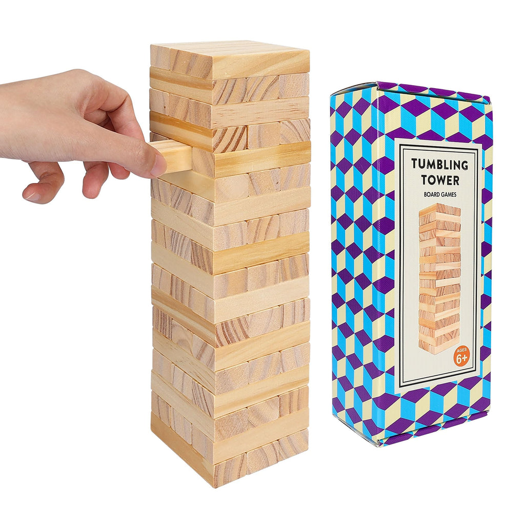 Offelec 54-Piece Wooden Blocks Stacking Game – Classic Tumbling Tower for Kids & Adults, Family Board Game with Natural Hardwood Blocks, Portable Party Game