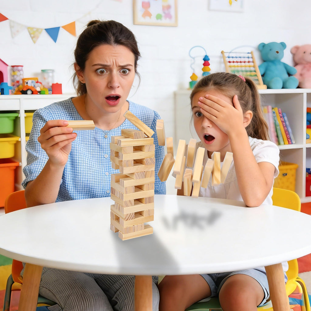 Offelec 54-Piece Wooden Blocks Stacking Game – Classic Tumbling Tower for Kids & Adults, Family Board Game with Natural Hardwood Blocks, Portable Party Game