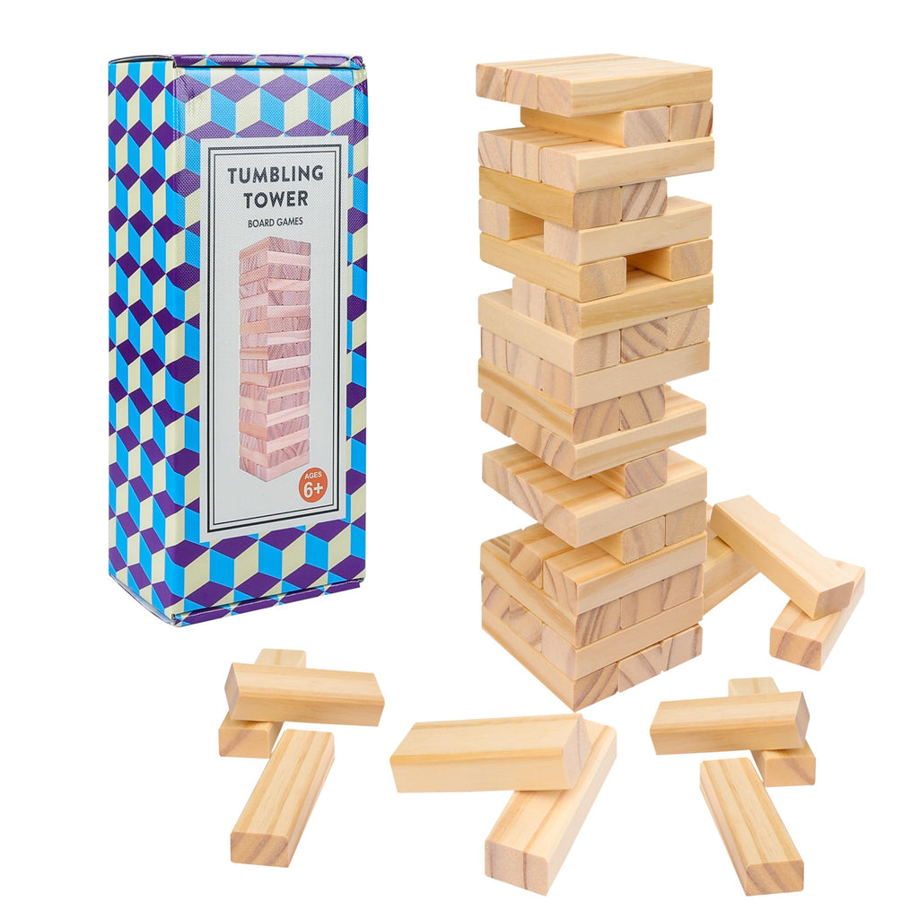 Offelec 54-Piece Wooden Blocks Stacking Game – Classic Tumbling Tower for Kids & Adults, Family Board Game with Natural Hardwood Blocks, Portable Party Game