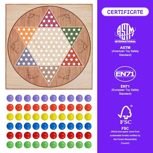 Offelec Classic Chinese Checkers Set – 13.5-Inch Foldable Board with 60 Acrylic Marbles for 2-6 Players, Family Game Night & Travel