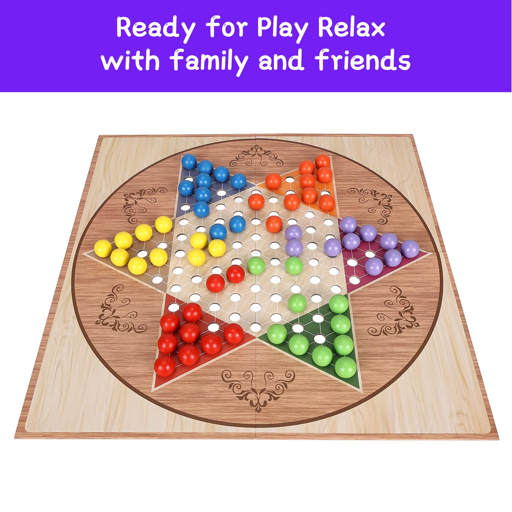 Offelec Classic Chinese Checkers Set – 13.5-Inch Foldable Board with 60 Acrylic Marbles for 2-6 Players, Family Game Night & Travel