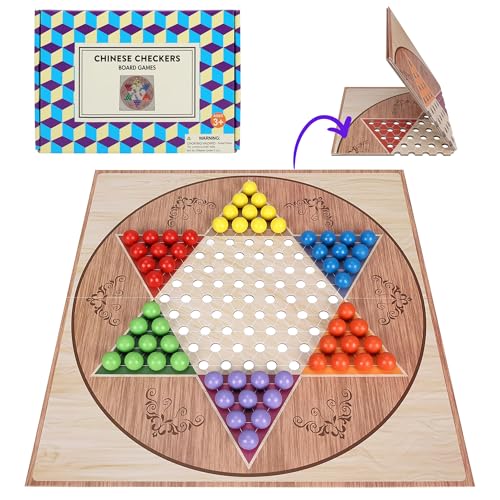 Offelec Classic Chinese Checkers Set – 13.5-Inch Foldable Board with 60 Acrylic Marbles for 2-6 Players, Family Game Night & Travel